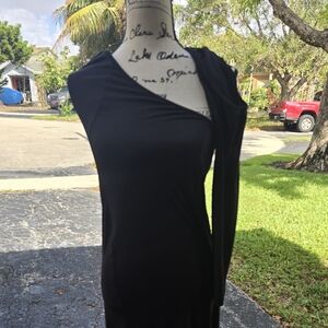 Black One Long Sleeve Maxi Dress With High Slit - Classic Women's Dress